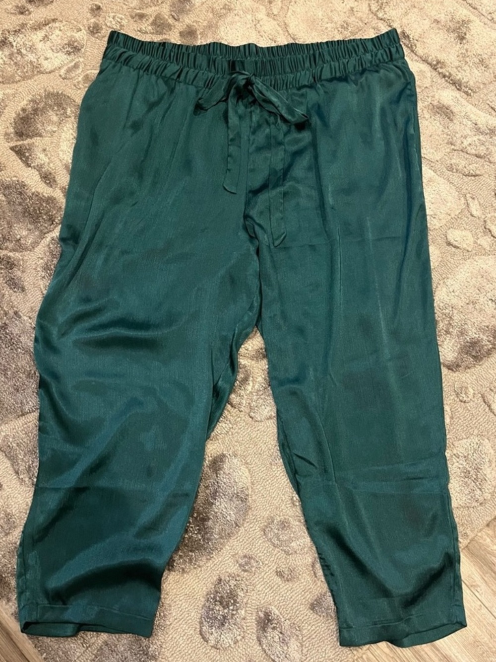 Eloquii Dark Green Elastic Waist Satin Pants